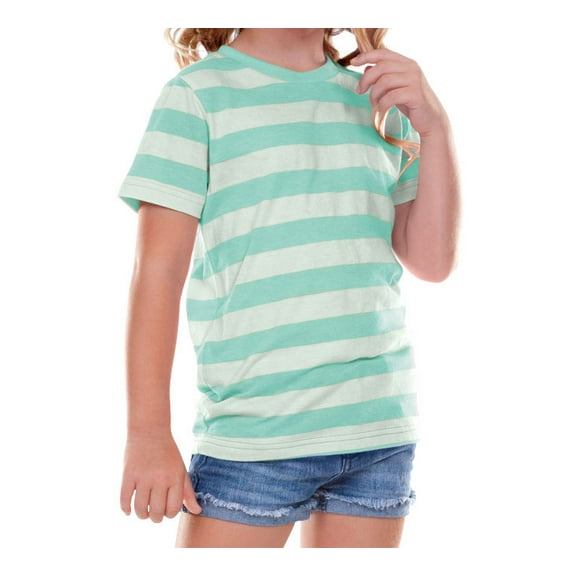 Kavio TJP0605 Toddlers Striped Jersey Crew Neck Short Sleeve Tee-StripedWhite/IceGreen-4T