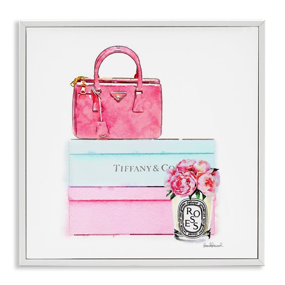 Stupell Industries Fashion Box & Roses Beauty & Fashion Painting White Framed Art Print Wall Art, 12 x 12