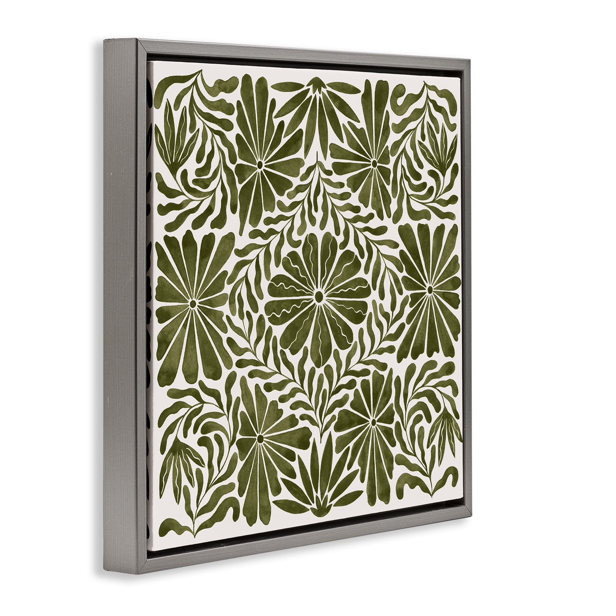 Stupell Industries Centric Circular Flowers Abstract Painting Gray Floater Framed Canvas Art Print Wall Art, 18 x 18