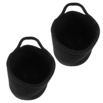 2 Pcs Black Hanging Cotton Basket Large Storage Rope Woven Household Items