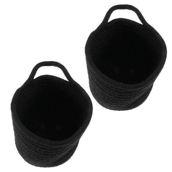 2 Pcs Black Hanging Cotton Basket Large Storage Rope Woven Household Items
