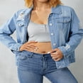 thumbnail image 3 of Women‘s Ripped Denim Jackets  Long Sleeve Button Up Slim Fit Distressed Jean Jackets, 3 of 9