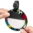thumbnail image 2 of Football 2pcs PU Leather Round Bag Tags with Privacy Cover and Name ID Tag - Suitcase Tags for Travel Luggage, Handbags, Backpacks, School Bags, 2 of 6