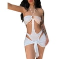 thumbnail image 4 of VISgogo - Conjunto de 2 piezas de verano para mujer, color sólido con recortes y corbata halter + conjunto de minifalda envuelta VISgogo moda, 4 of 9