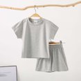 thumbnail image 2 of AJTQTH 2PCs Toddler Kids Girls Boys Solid Color Round Neck Short-Sleeved Tshirts+Elastic-Waisted Shorts Summer Cotton Outfits Gray 2 Years, 2 of 3