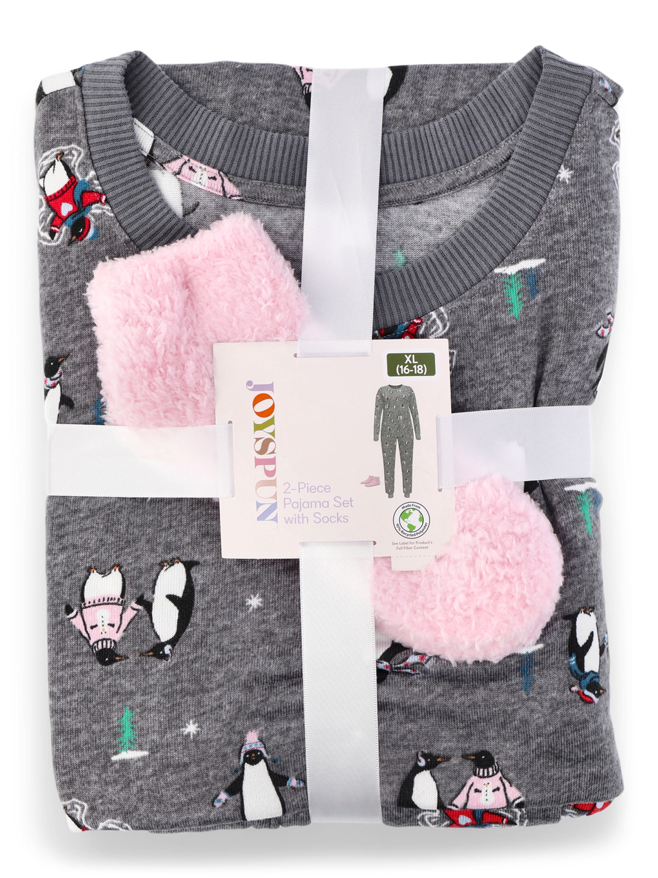 Joyspun Women's Pajama Top, Joggers and Socks Pajama Gift Set, 3-Piece, Sizes S-3X