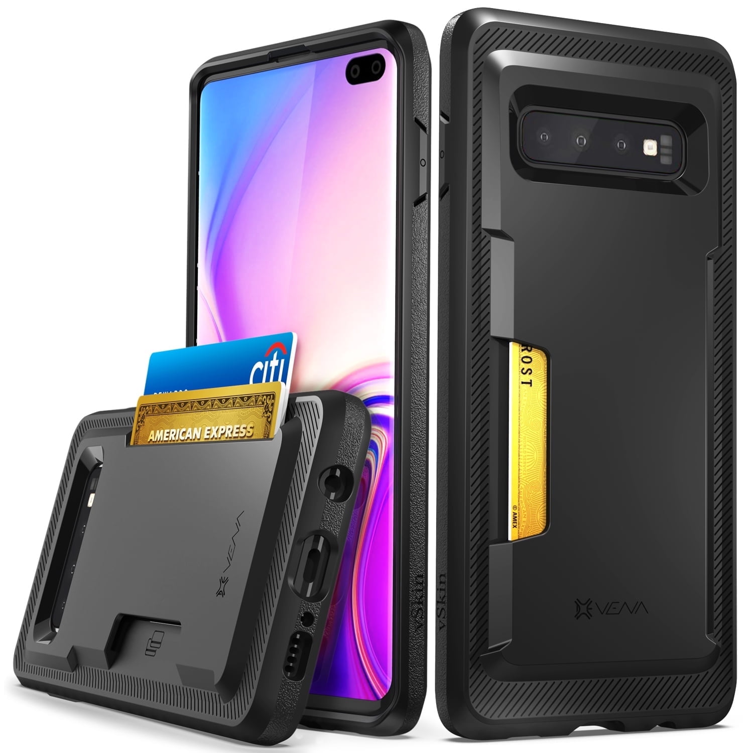 Vena Galaxy S10 Plus Wallet Case - vSkin Slim Credit Card Holder Case Cover Designed for Samsung S10 Plus - Black