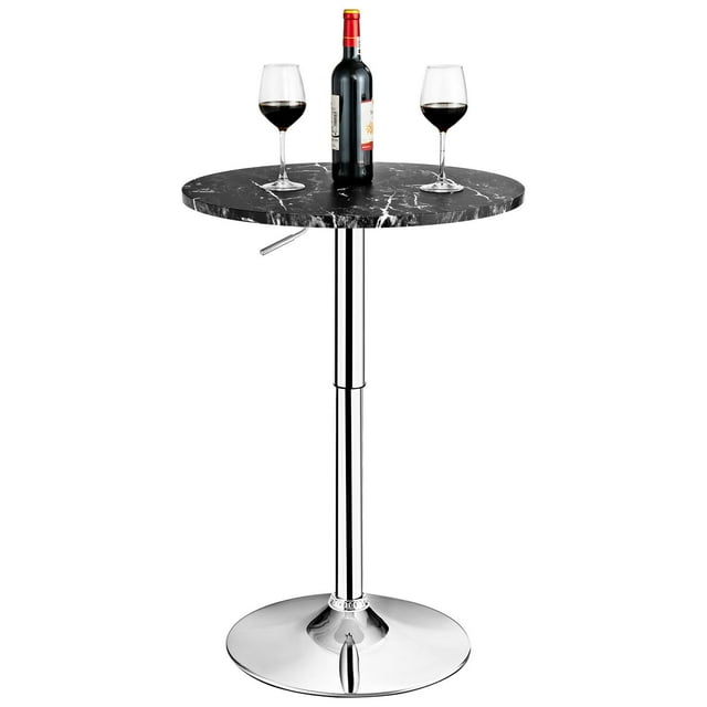 Giantex Table de Bar et de Pub Ronde, Table Bistro à Hauteur Réglable avec Dessus en Faux Marbre, Table de Cocktail Pivotante à 360°