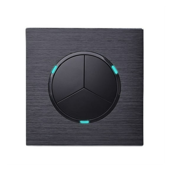 3 Gang 2 Way Random Click On / Off Passage Wall Light Switch Switched LED Indicator Black / Silver Grey Aluminum Panel ,Easy to Installation