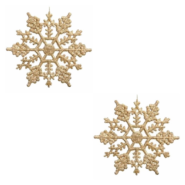 sweethay 12 piezas de decoración de copo de nieve de Navidad portátil para el hogar, decoración colgante para sala de estar, adorno de Dorado 2piezas