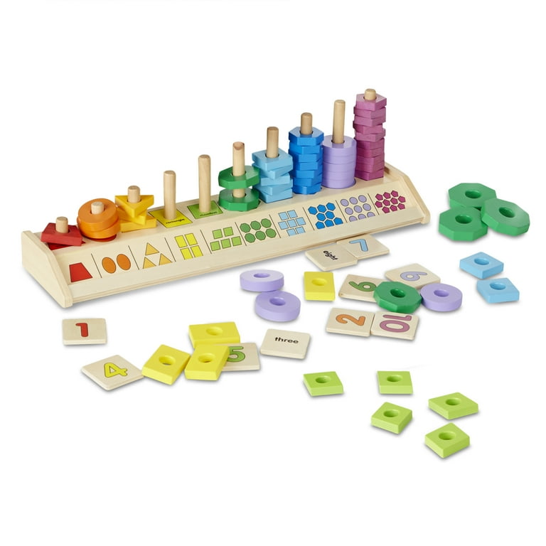 Melissa & Doug Wooden Counting Shapes Stacker, 66 Pieces 