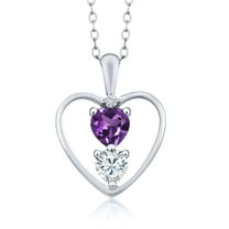 Gem Stone King 925 Sterling Silver Purple Amethyst Pendant Necklace for Women (0.66 Cttw, Gemstone February Birthstone, Heart 5MM and 4MM, with 18 inch Silver Chain)