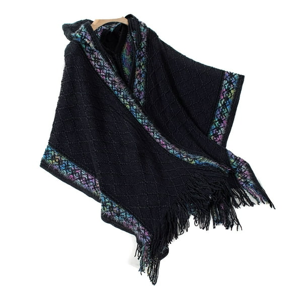SWSMCLT Women's V Neck Cardigan Sweaters Hooded Fall Warm Lightweight Cardigan Shawl Cape Poncho Knit Oversized Black Small-X-Large