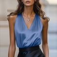 thumbnail image 3 of dazeni Womens Smooth Silk Satin Shirts Summer Camisole Tank Tops Trendy Sleeveless V Neck Blouses Dressy Casual Business Shirts Sky Blue XX-Large, 3 of 6