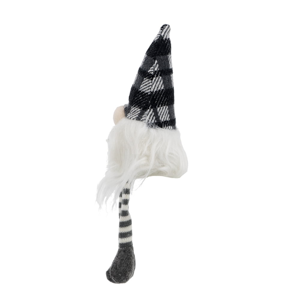Festive Minimalist Gnome Figurine Set White Beard Gray Plaid Hat Long Legs Tabletop Mantel Dining Room Seasonal Vignette Decoration