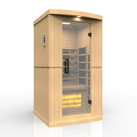 Golden Design Saunas Golden Designs 1-2-Person Full Spectrum PureTech™ Near Zero EMF FAR Infrared Sauna with Himalayan Salt Bar (Canadian Hemlock)
