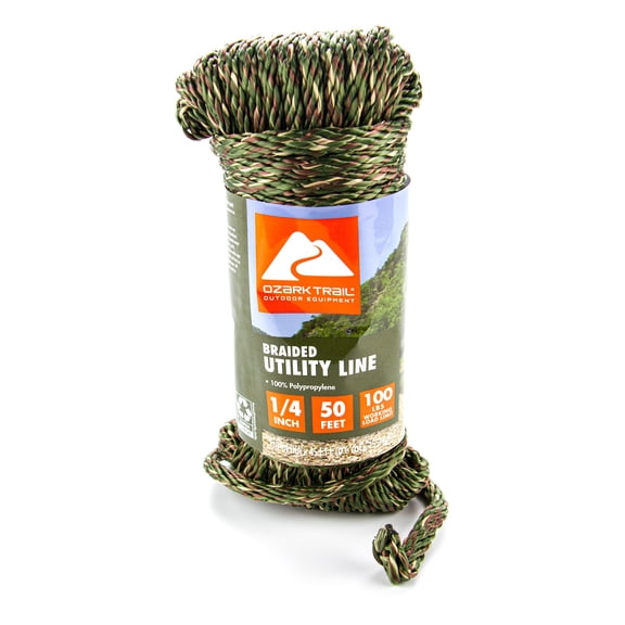 Ozark Trail 1/4 in. x 50 ft Braided Polypropylene Utility Line, Camouflage, 100 lb Working Load