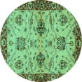 thumbnail image 1 of Ahgly Company Machine Washable Indoor Round Oriental Turquoise Blue Traditional Area Rugs, 8' Round, 1 of 4