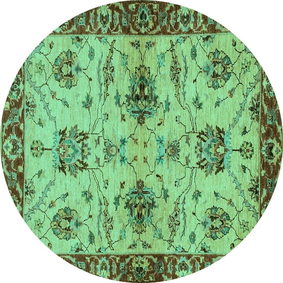 Ahgly Company Machine Washable Indoor Round Oriental Turquoise Blue Traditional Area Rugs, 8' Round