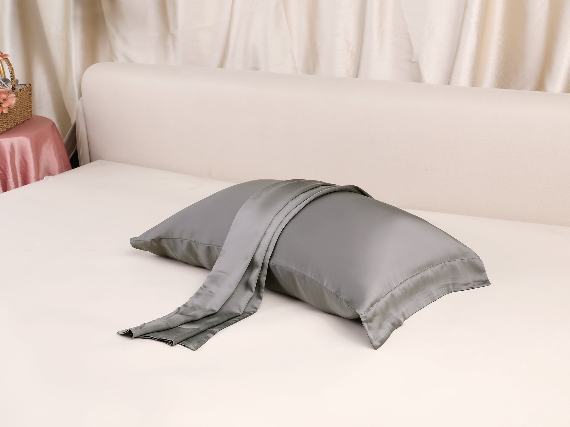 Unique Bargains Satin Pillow Cases Set of 2 Cooling Pillow Covers Queen Dark Gray
