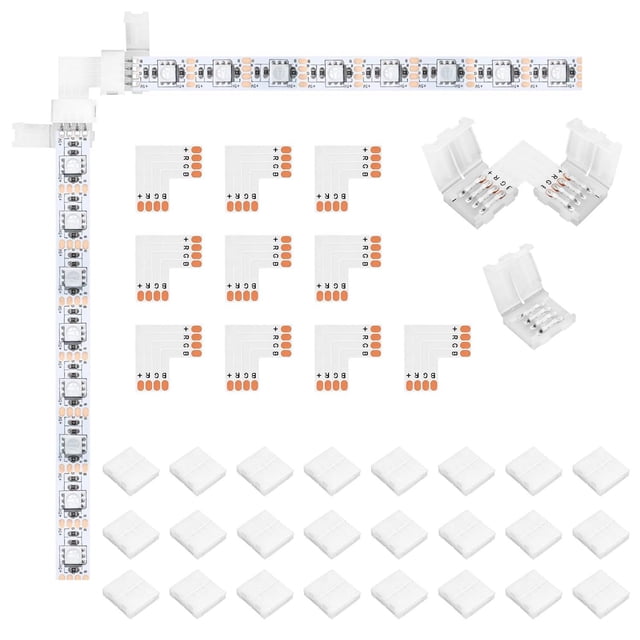 Conectores LED 4 Pines en Forma L 10mm para Extensión de Tiras LED sin Soldadura 10 Piezas