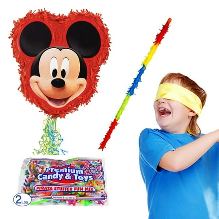 Disney Mickey Mouse Pinata Kit Including Pinata, Buster Stick, Bandana, 2 lb Toy and Candy Filler
