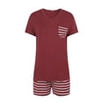 thumbnail image 5 of DuoJiaJ Women Summer Pajamas Striped V Neck Pocket Short Sleeve Shorts Pajama Set Cotton Nightwear For Women Wine, 5 of 5