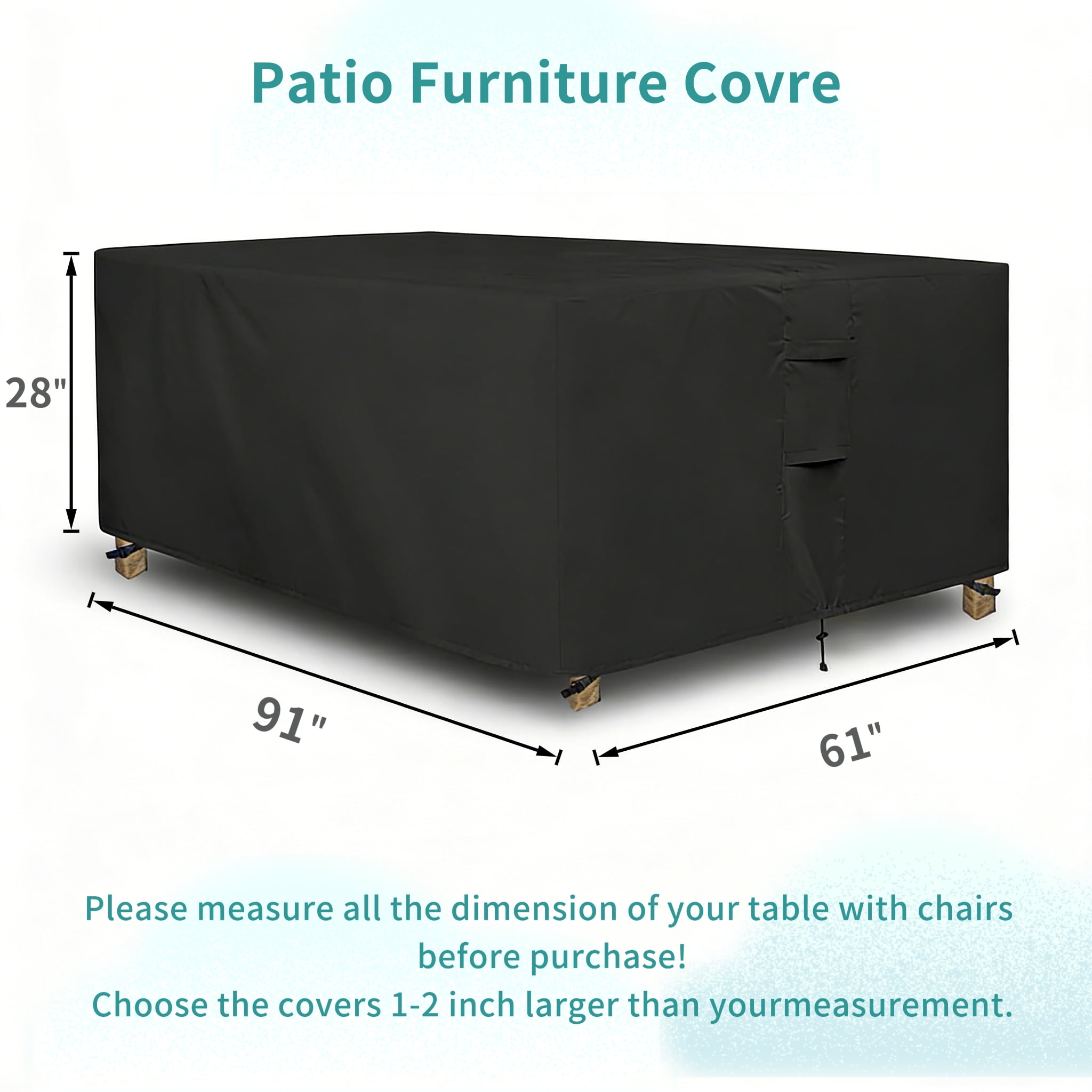Patio Furniture Covers Waterproof, Rectangular Outdoor Table Chair Sofa Set Cover, Black,91"Wx61"Dx28"H