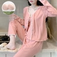 thumbnail image 3 of Pijama de mujer de manga larga con tirantes y pantalones, conjunto de tres piezas con almohadilla para el pecho, Pure Desire, ropa de hogar con flores dulces, estilo primavera y otoño, 3 of 4