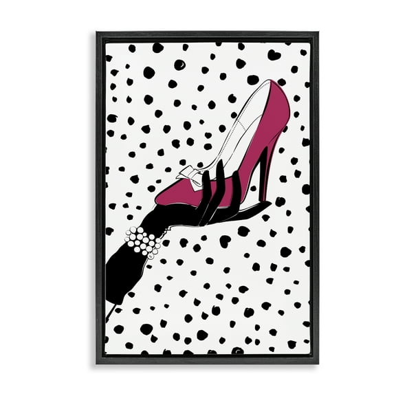 Stupell Industries Pink Shoe with Dots Beauty & Fashion Painting Black Floater Framed Art Print Wall Art, 17 x 25