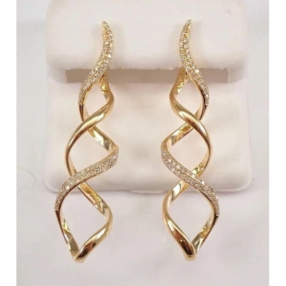 Real Moissanite 2Ct Round Cut Women's Drop/Dangle Earring 14K Yellow Gold Plated