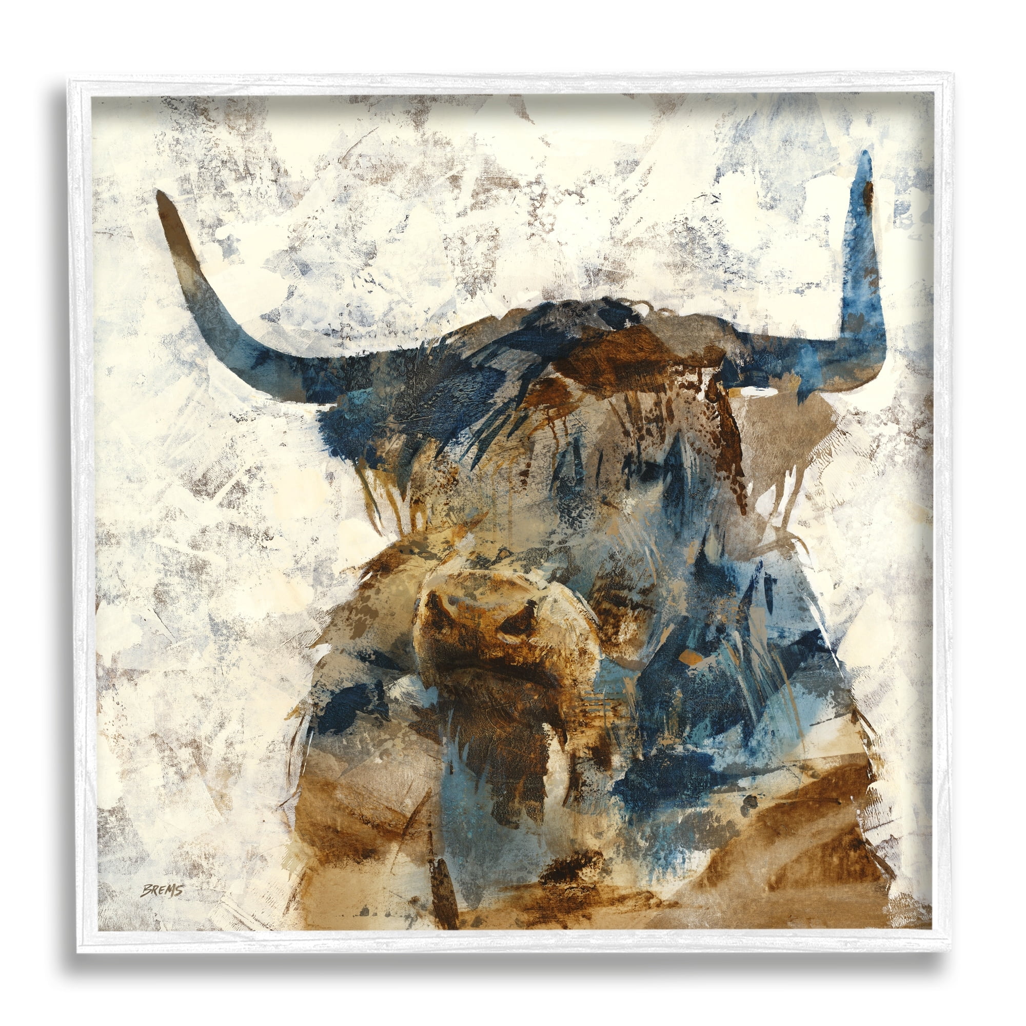 Stupell Industries Abstract Cattle Horns Collaged Silhouette Blocked Shapes Painting White Framed Art Print Wall Art, Design by Scott Brems