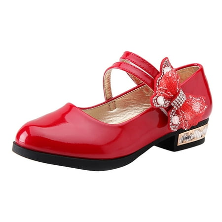 Girls  Flats Shoes Size 11.5-12 Years Leather Single Children Performance Running Athletic Pull On Hiking Red Girls Shoes