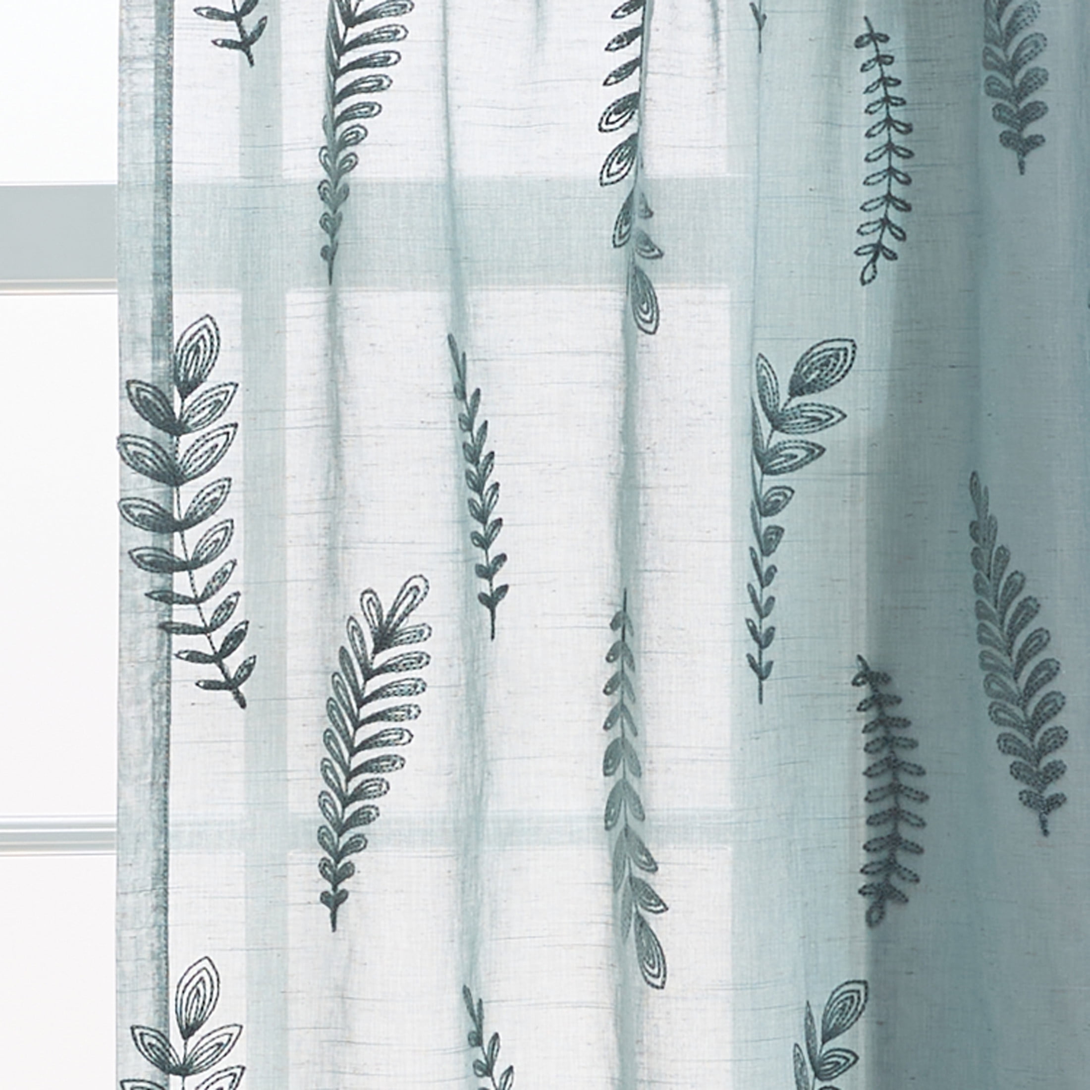 Better Homes & Gardens Embroidered Botanical Valance & Tier Set, 3-Piece Curtain, Green River, 60"W x 36"L, Indoor, Adult, Teen