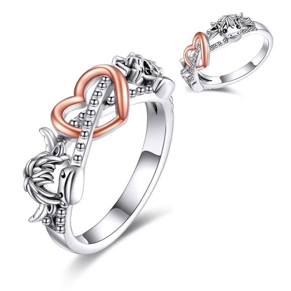 YAFEINI Highland Cow Infinity Ring 925 Sterling Silver Cute Cow Animal Ring Mother MOM Jewelry Gift for Women 8