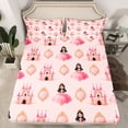 thumbnail image 2 of Manfei Cartoon Girls Twin Sheet Sets,Pink Princess Castle Twin Fitted Sheet,Fairy Tale Theme Flat Sheet For Kids,Microfiber Bedroom Decor,3-Piece, 2 of 7