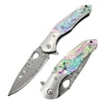 thumbnail image 5 of Damascus Outdoor Pocket Knife — Abalone Shell Handle, Sandblasted CNC Steel Bolster — Camping & EDC Folding Knife (VG10 Steel), 5 of 12