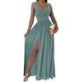 thumbnail image 5 of Womens 2023 Formal Dresses Wrap V-Neck Ruched Sexy Bridesmaid Wedding Guest Maxi Dresses, 5 of 9