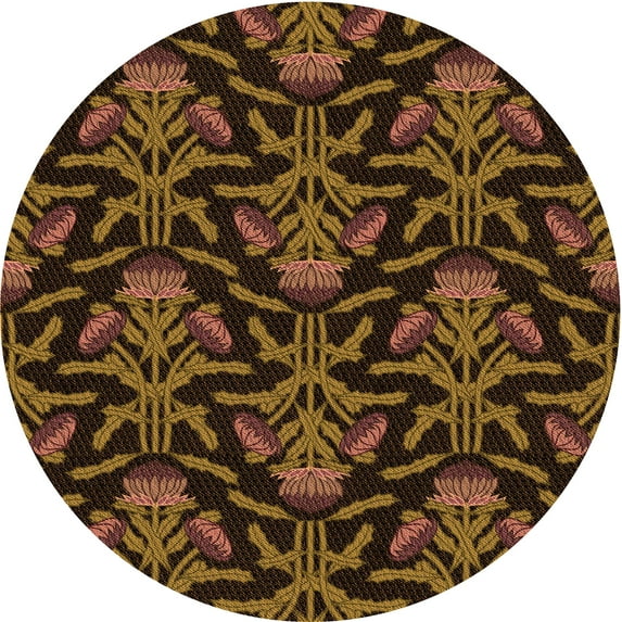 Ahgly Company Indoor Round Patterned Black Bean Brown Area Rugs, 6' Round