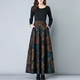 thumbnail image 6 of Skymirror Elastic Waist Side Pockets Large Hem Plus Size Retro Skirt Autumn Winter Plaid Print High Waist A-Line Maxi Skirt Female Clothing, 6 of 8