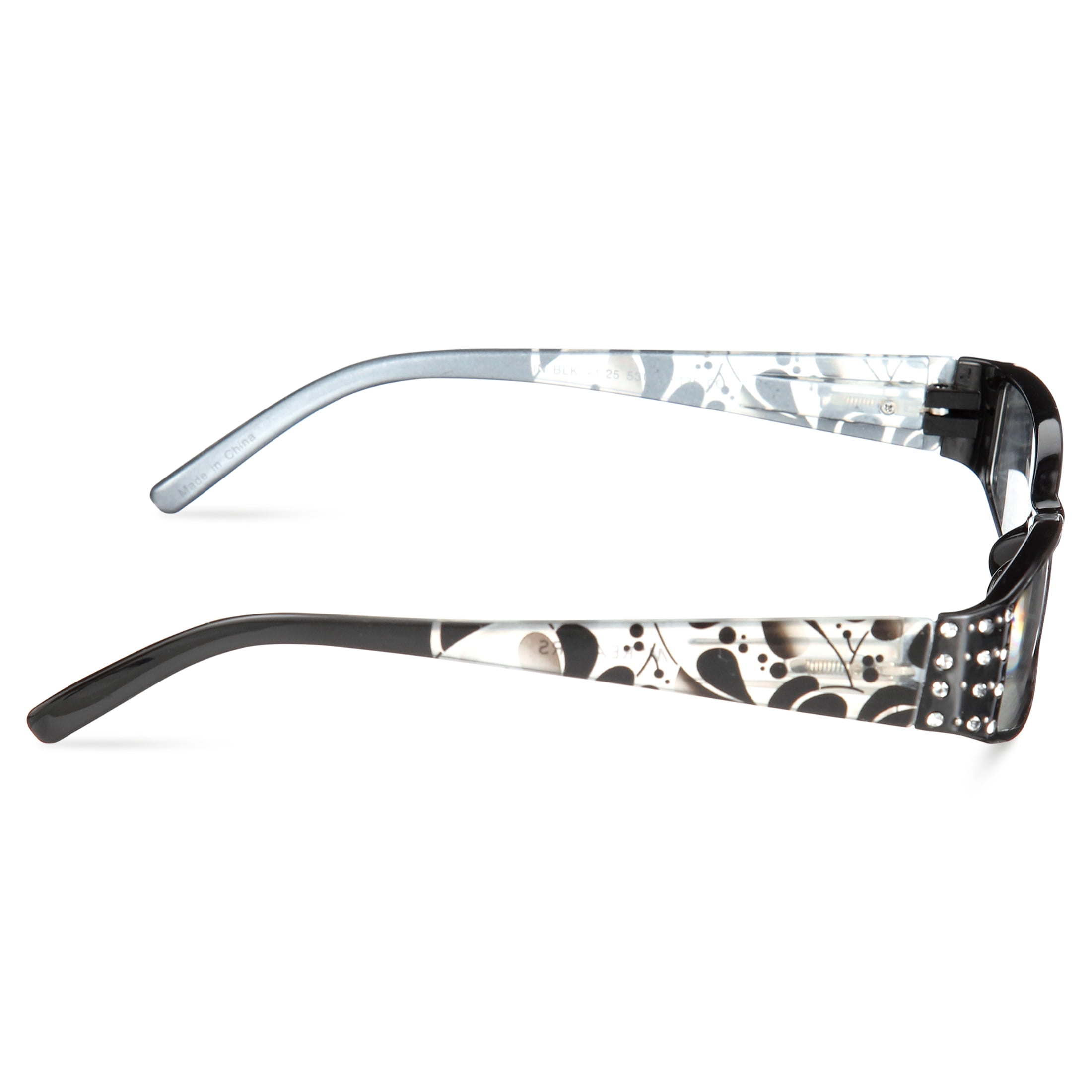 M Readers Women's Erin +1.25 Rectangle Reading Glasses with Case, Black