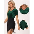 thumbnail image 2 of Camiseta casual de manga corta con cuello en V Allegra K, parte superior de terciopelo, mujer, Verde, XL, 2 of 5