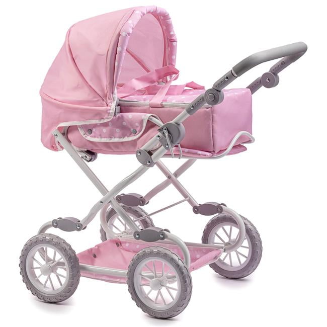 JC Toys 81487P Up to 18 in. Berenguer Boutique Deluxe Foldable Stroller with Canopy Removable Carry Basket Pink