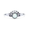 thumbnail image 1 of Flower Petite Dainty Thumb Ring Round Lab Created Opal Ring Oxidized 925 Sterling Silver size 6, 1 of 5