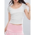 thumbnail image 4 of Mialoley T-Shirts Unis pour Femmes Manches Courtes Col Rond Bordure en Dentelle Nœud devant T-Shirts, 4 of 9