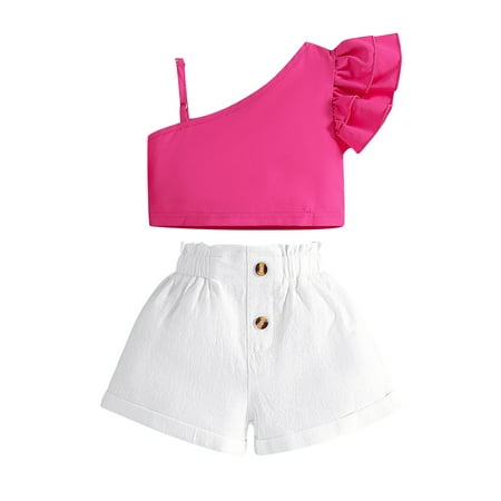 

Cute Summer Toddler Girls Outfits Set Kids Baby Spring Solid Cotton Sleeveless Tops Shorts Outfits Clothes For 4-5 Years
