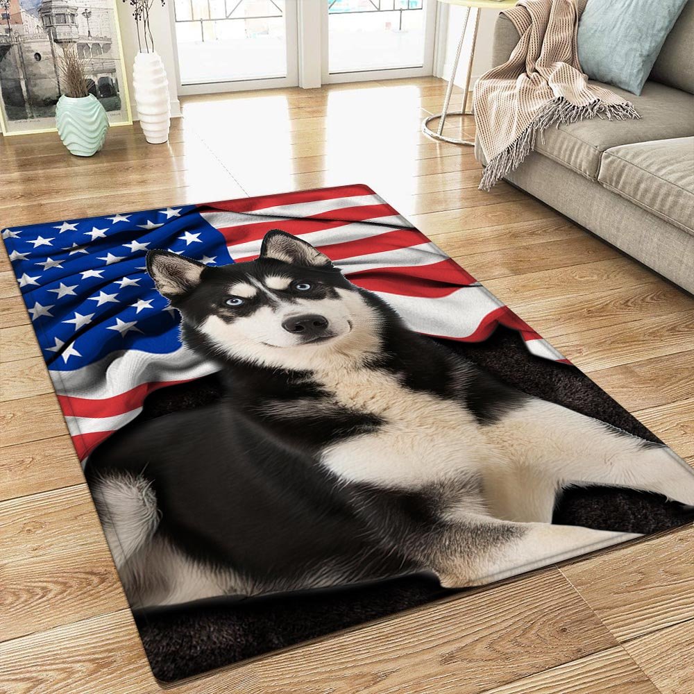 Rectangle Area Rug For Living Room, Bedroom, Husky American Patriot Rug