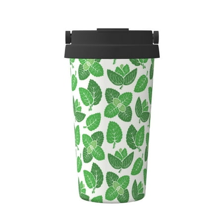 

Pofeuu Green Leaves Print Coffee Mug Iced Coffee Tumbler Cup Double Wall Vacuum Leak-Proof Thermos Mug CoffeeThermos Travel Mug