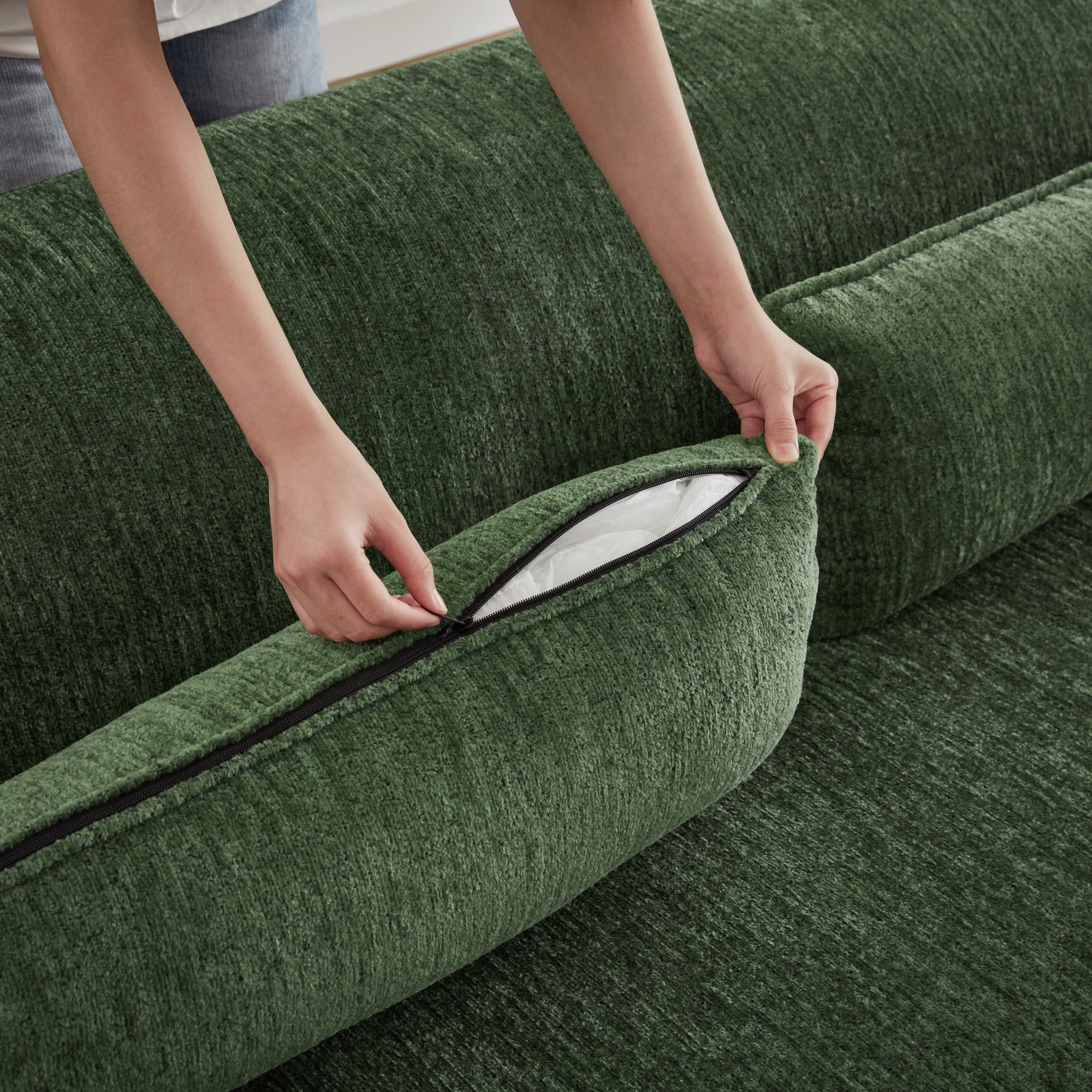 Aukfa 102.4" Modular Sectional Sofa with Right Facing L-Shape Chaise, Deep Seat Chenille Upholstered Couch with Lumbar Pillow, No Assembly Required, Green
