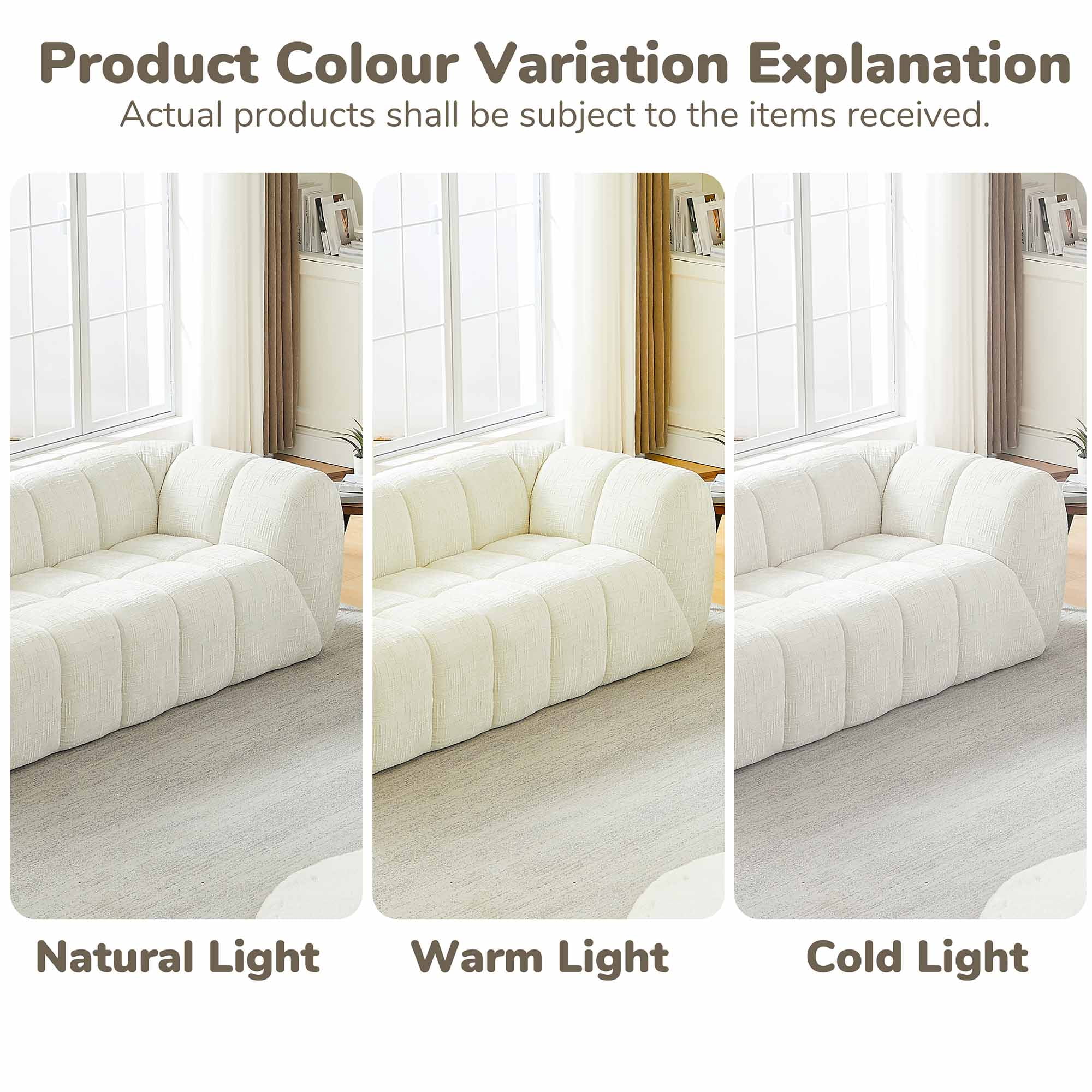 Lunale 3-Seater Boneless Sofa, No Assembly Required, Modern Cloud Couch for Living Room, Apartment, Beige Chenille